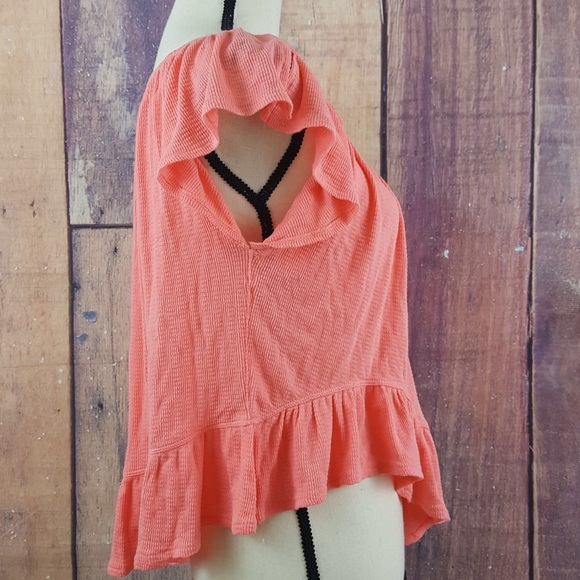 Free People Off Shoulder Ruffle Peasant Top Coral - Picture 4 of 6